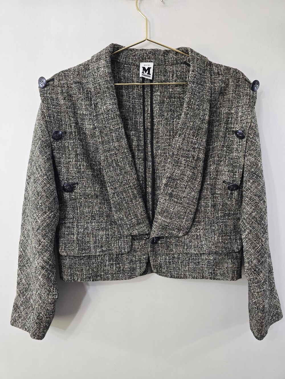 M Missoni Melange Tweed Boucle Print Boxy Architectural Marl Crop Blazer Jacket